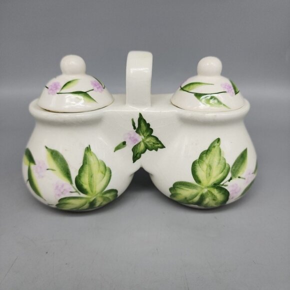 Designpac Inc. - Hand painted Double Condiment Dish Jar - Jelly / Jam / Sugar - Picture 1 of 5